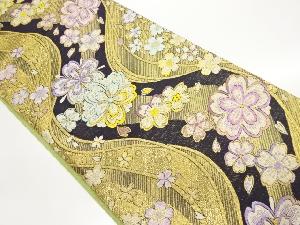 桜に変わりよろけ縞模様織出し袋帯